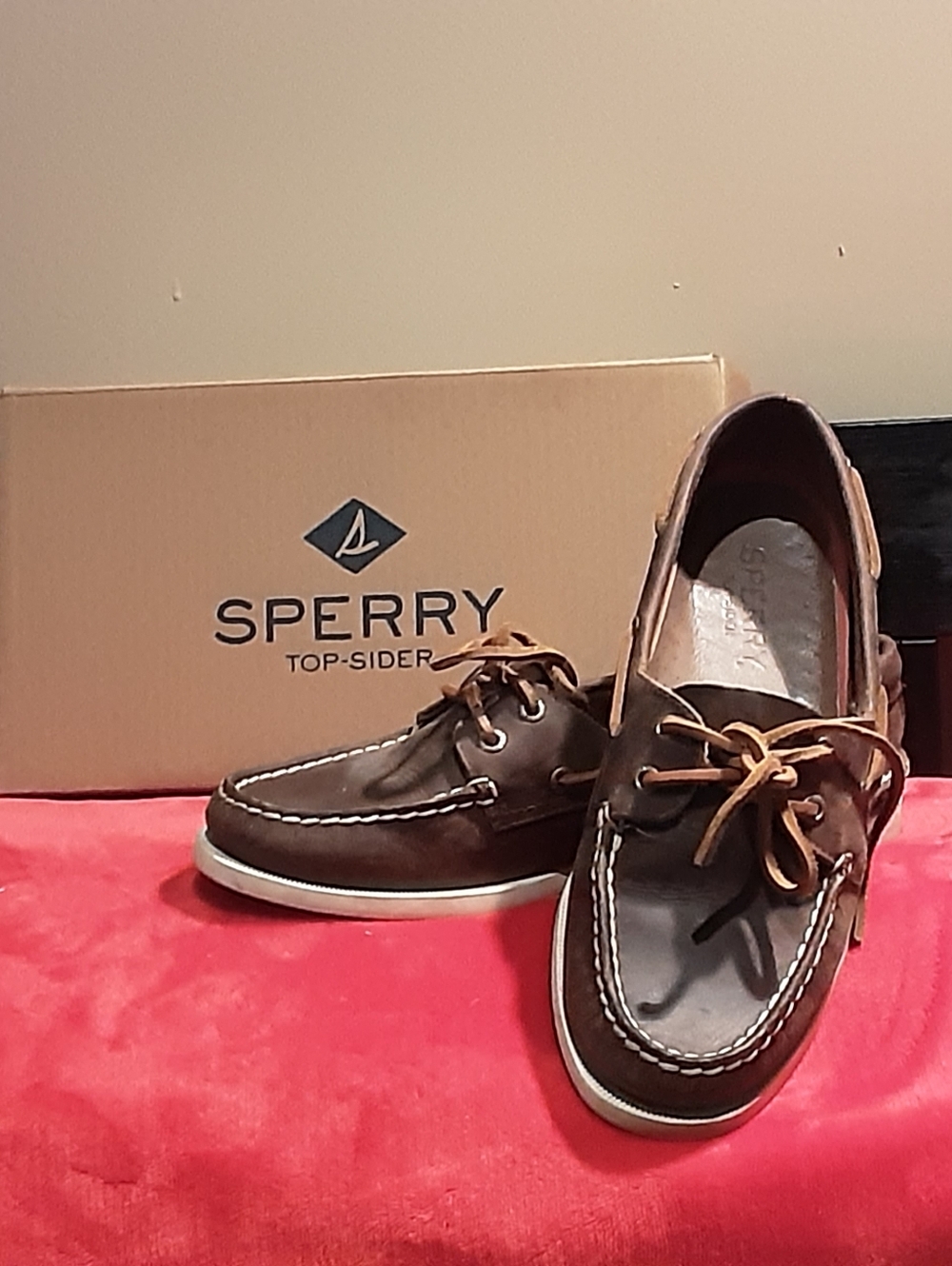 Sperry Brown Leather 2-Eye Boat Shoes with Tan Laces